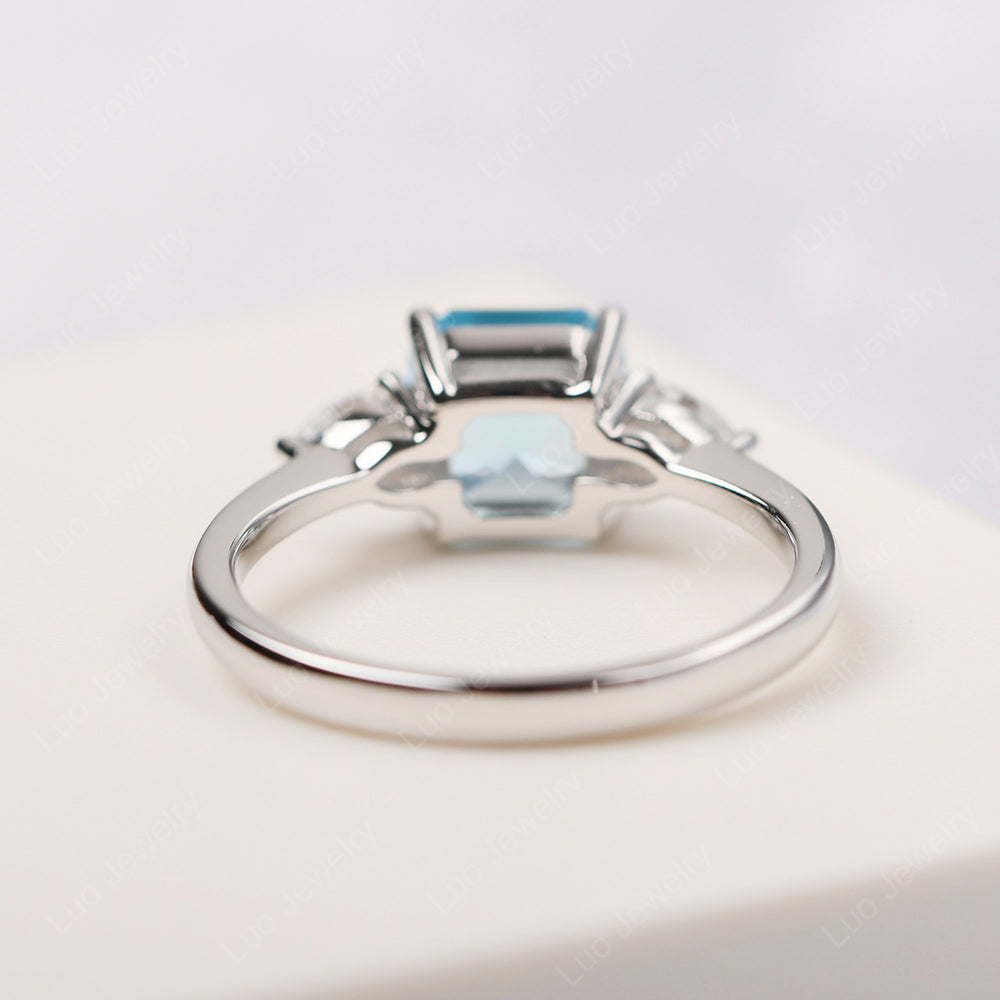 Asscher Cut Swiss Blue Topaz Ring With Pear Side Stone - LUO Jewelry