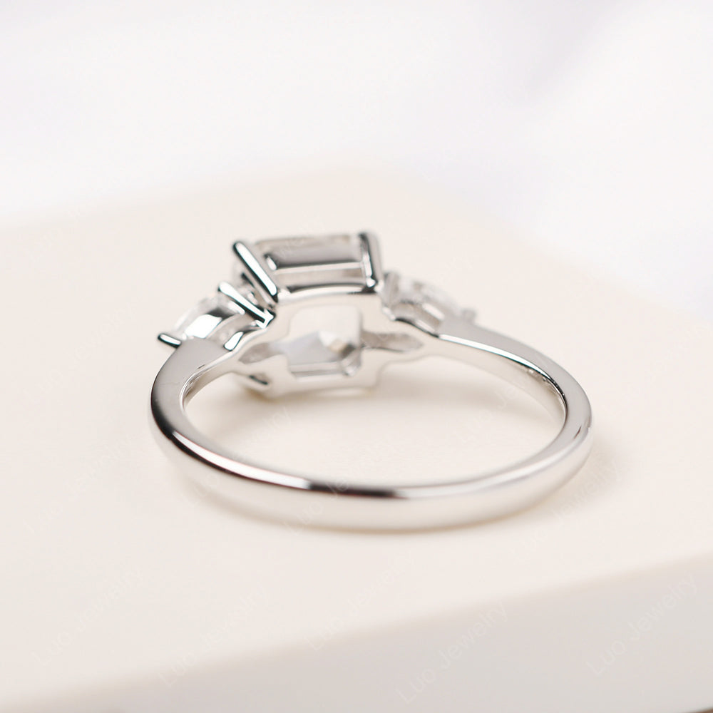 Asscher Cut White Topaz Ring With Pear Side Stone - LUO Jewelry