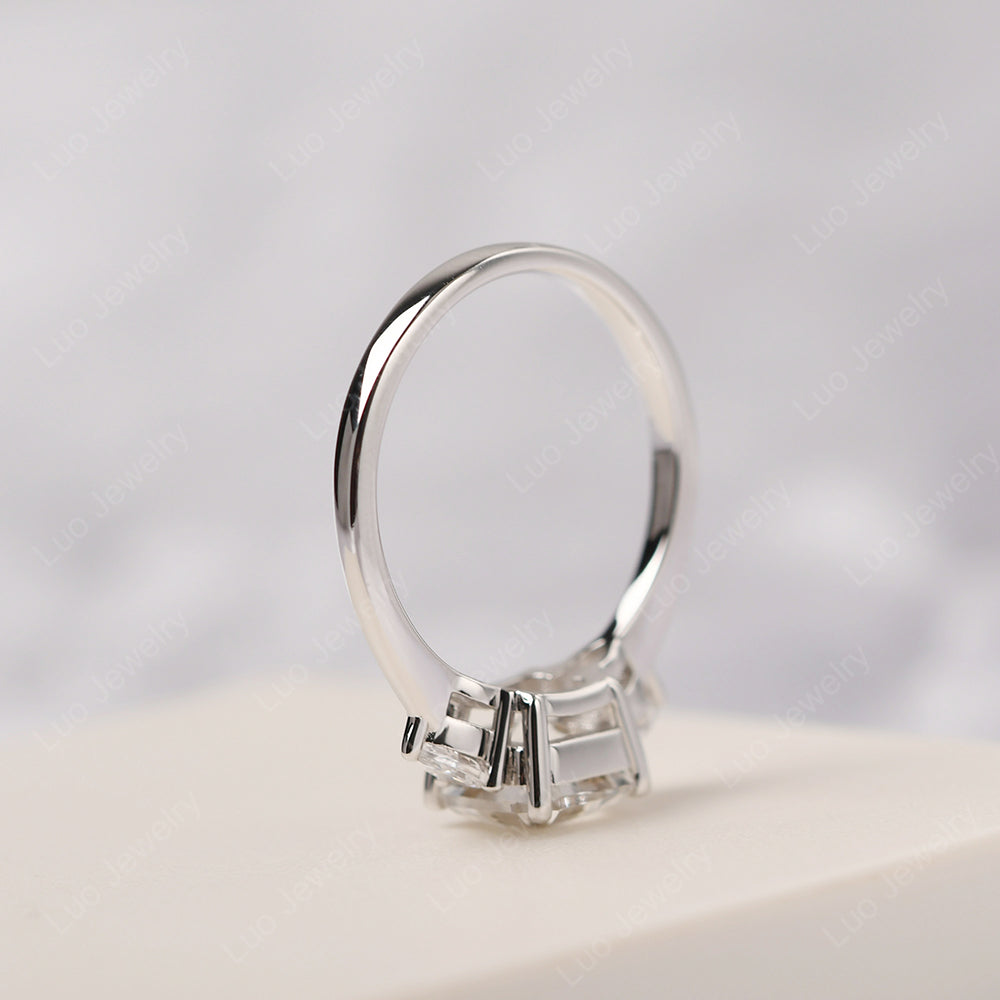 Asscher Cut White Topaz Ring With Pear Side Stone - LUO Jewelry