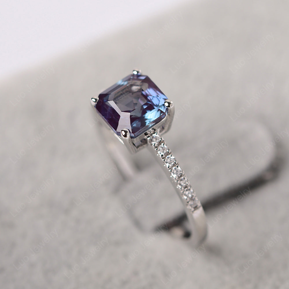 Asscher Cut Engagement Ring Alexandrite Ring - LUO Jewelry