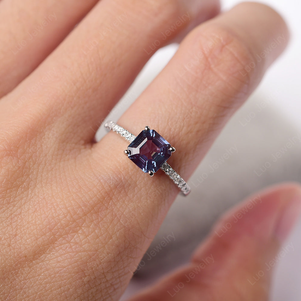 Asscher Cut Engagement Ring Alexandrite Ring - LUO Jewelry
