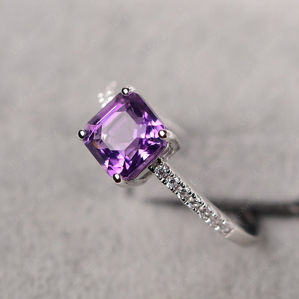 Asscher Cut Engagement Ring Amethyst Ring - LUO Jewelry