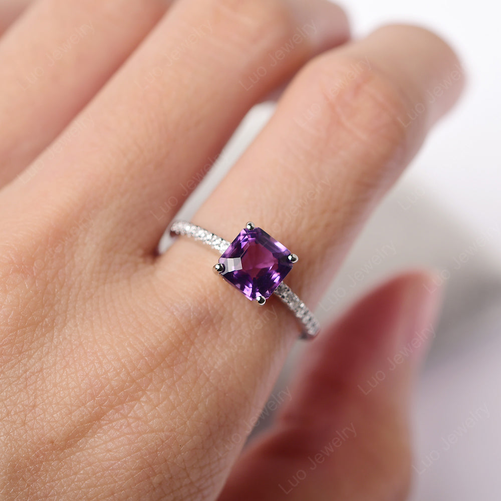 Asscher Cut Engagement Ring Amethyst Ring - LUO Jewelry