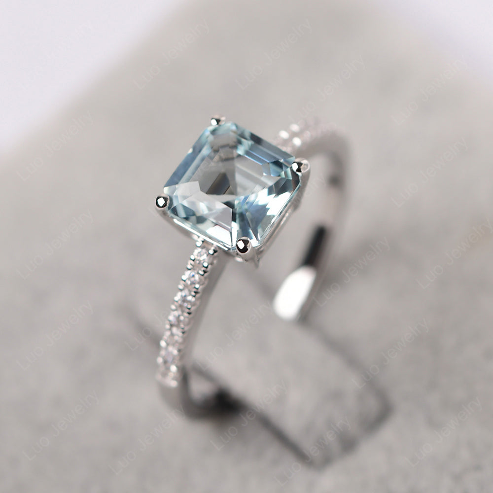 Asscher Cut Engagement Ring Aquamarine Ring - LUO Jewelry
