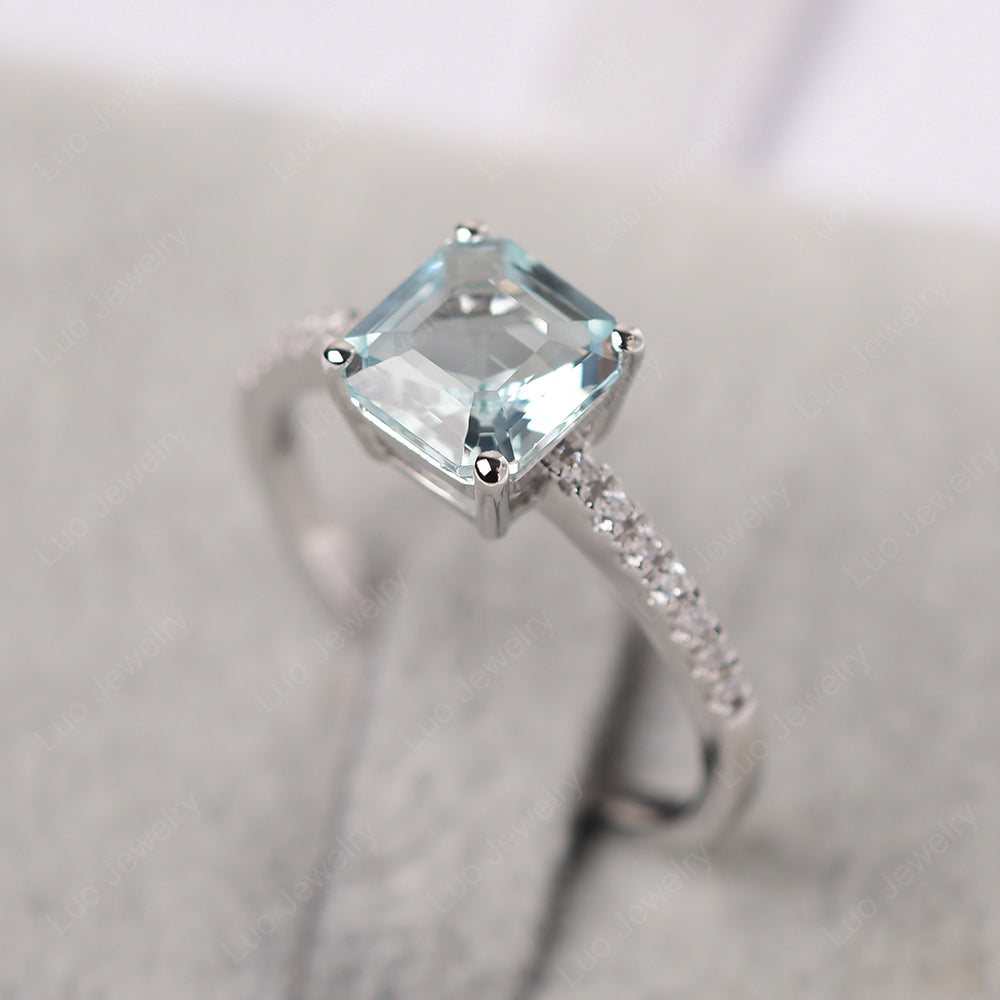Asscher Cut Engagement Ring Aquamarine Ring - LUO Jewelry
