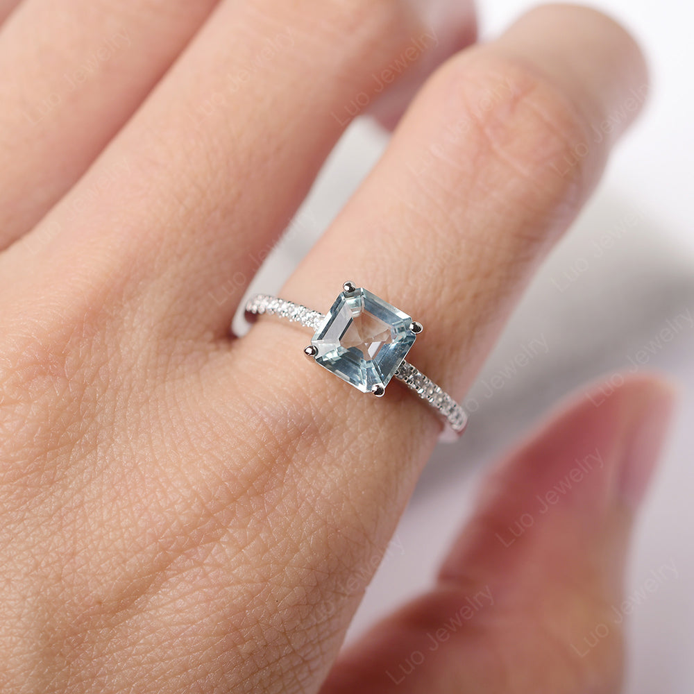 Asscher Cut Engagement Ring Aquamarine Ring - LUO Jewelry