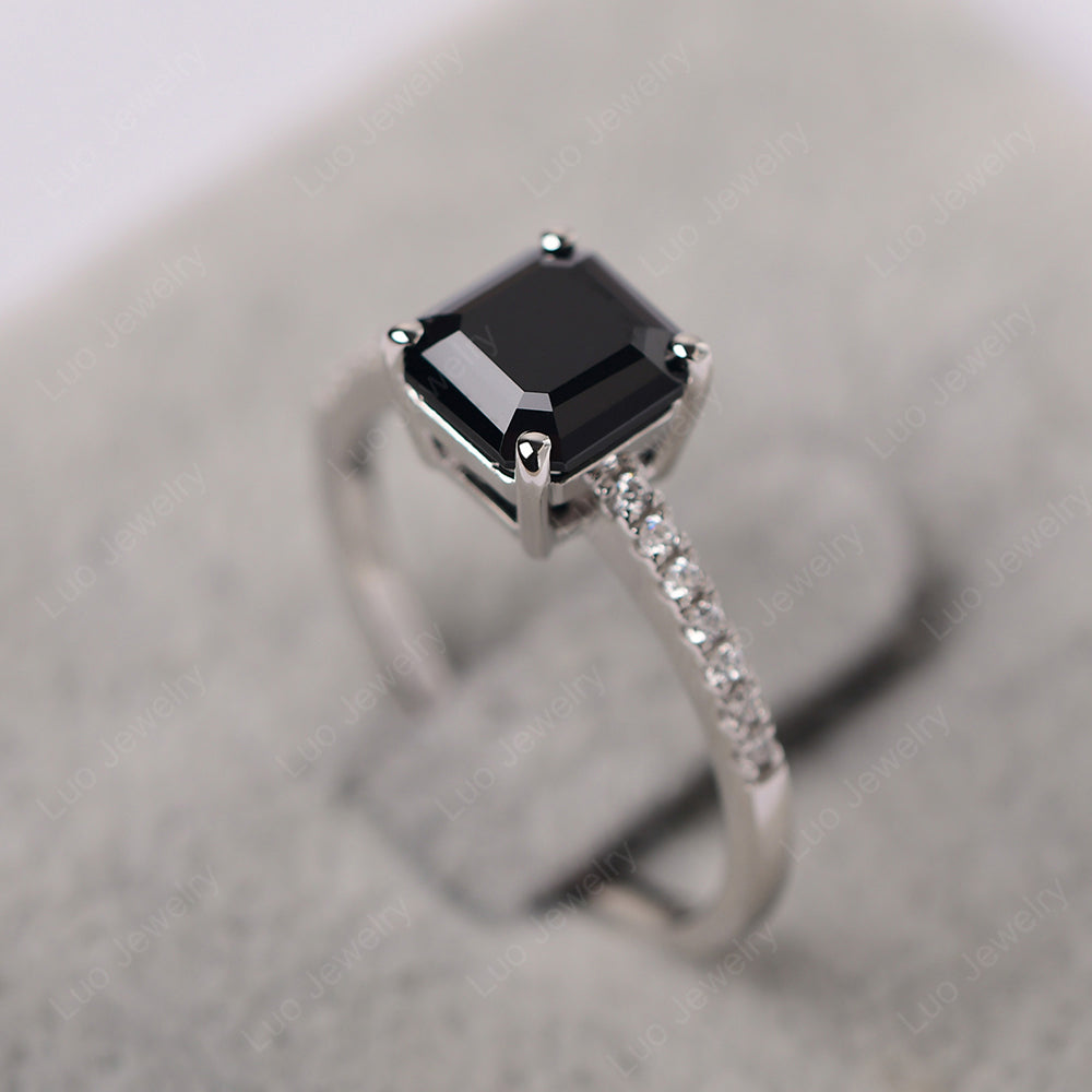 Asscher Cut Engagement Ring Black Stone Ring - LUO Jewelry