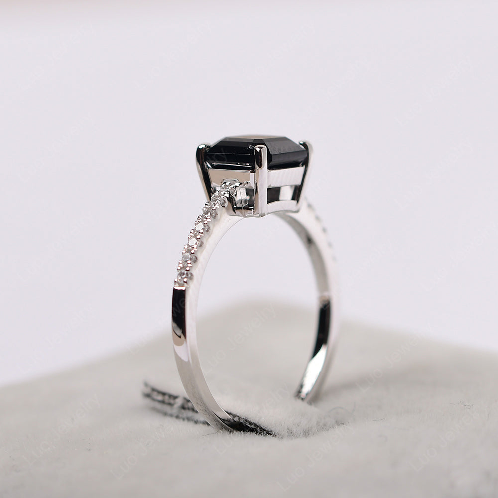 Asscher Cut Engagement Ring Black Stone Ring - LUO Jewelry
