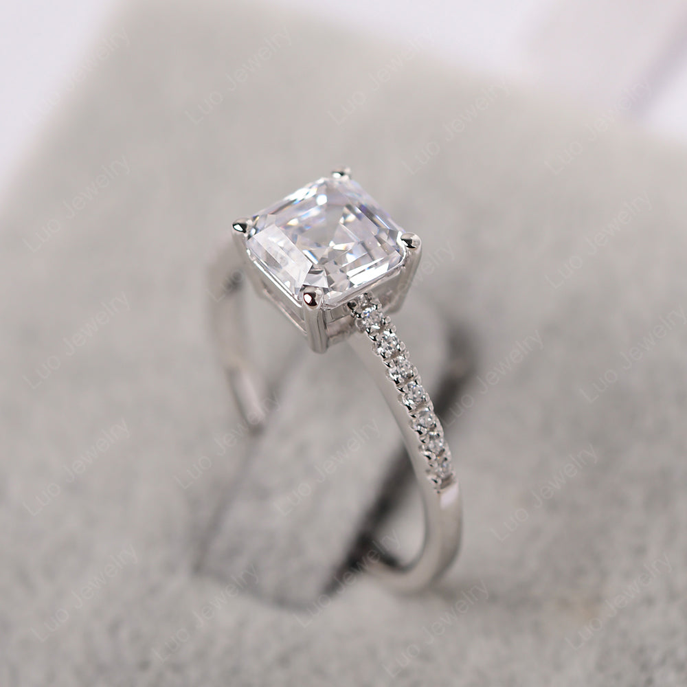 Asscher Cut Engagement Ring Cubic Zirconia Ring - LUO Jewelry