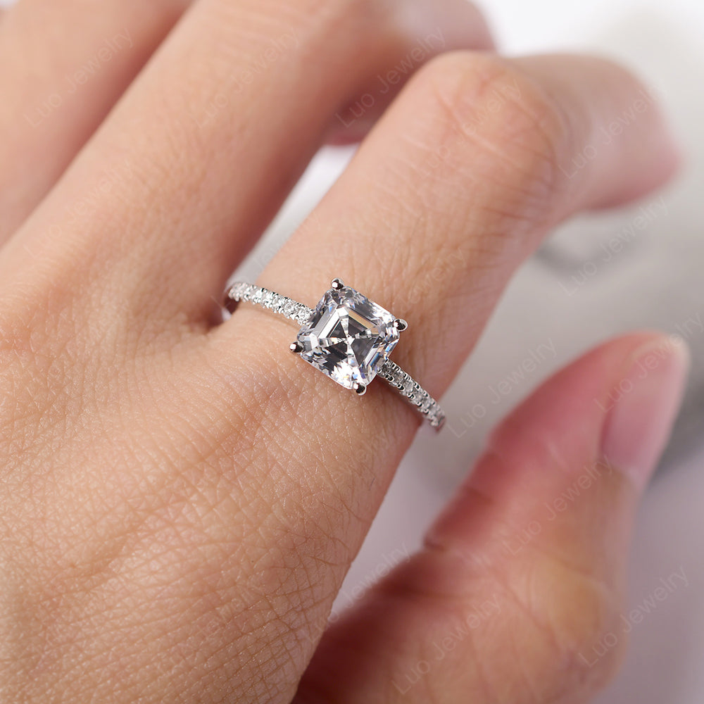 Asscher Cut Engagement Ring Cubic Zirconia Ring - LUO Jewelry