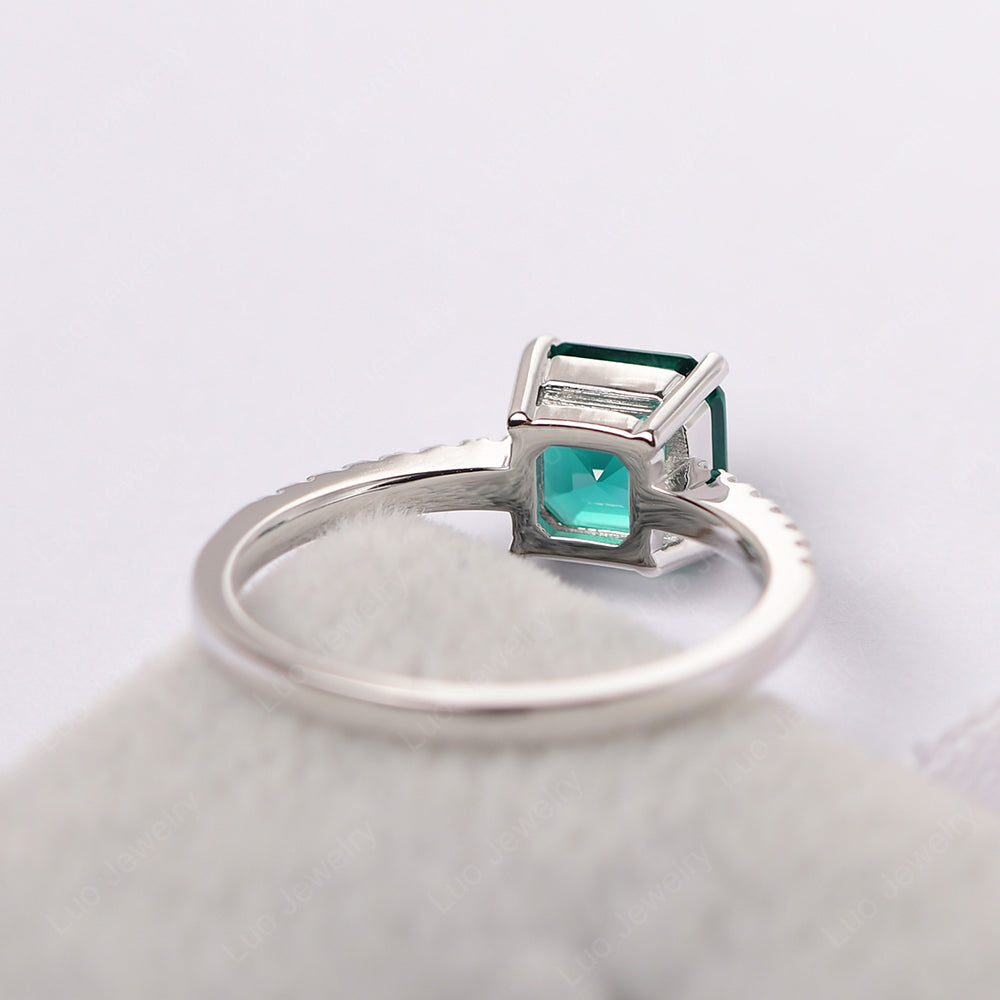 Asscher Cut Engagement Ring Lab Emerald Ring - LUO Jewelry
