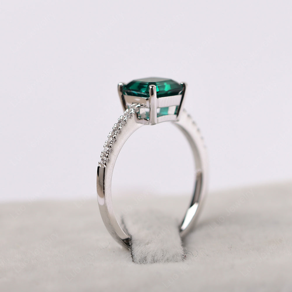 Asscher Cut Engagement Ring Lab Emerald Ring - LUO Jewelry