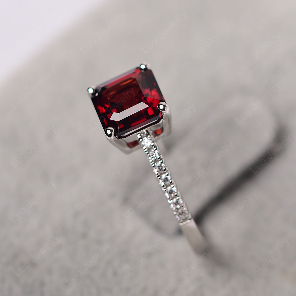 Asscher Cut Engagement Ring Garnet Ring - LUO Jewelry