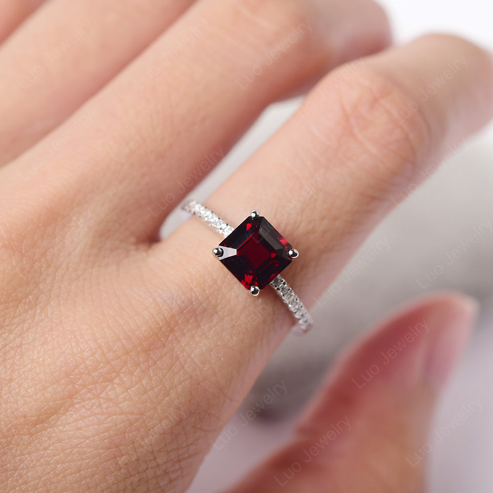 Asscher Cut Engagement Ring Garnet Ring - LUO Jewelry