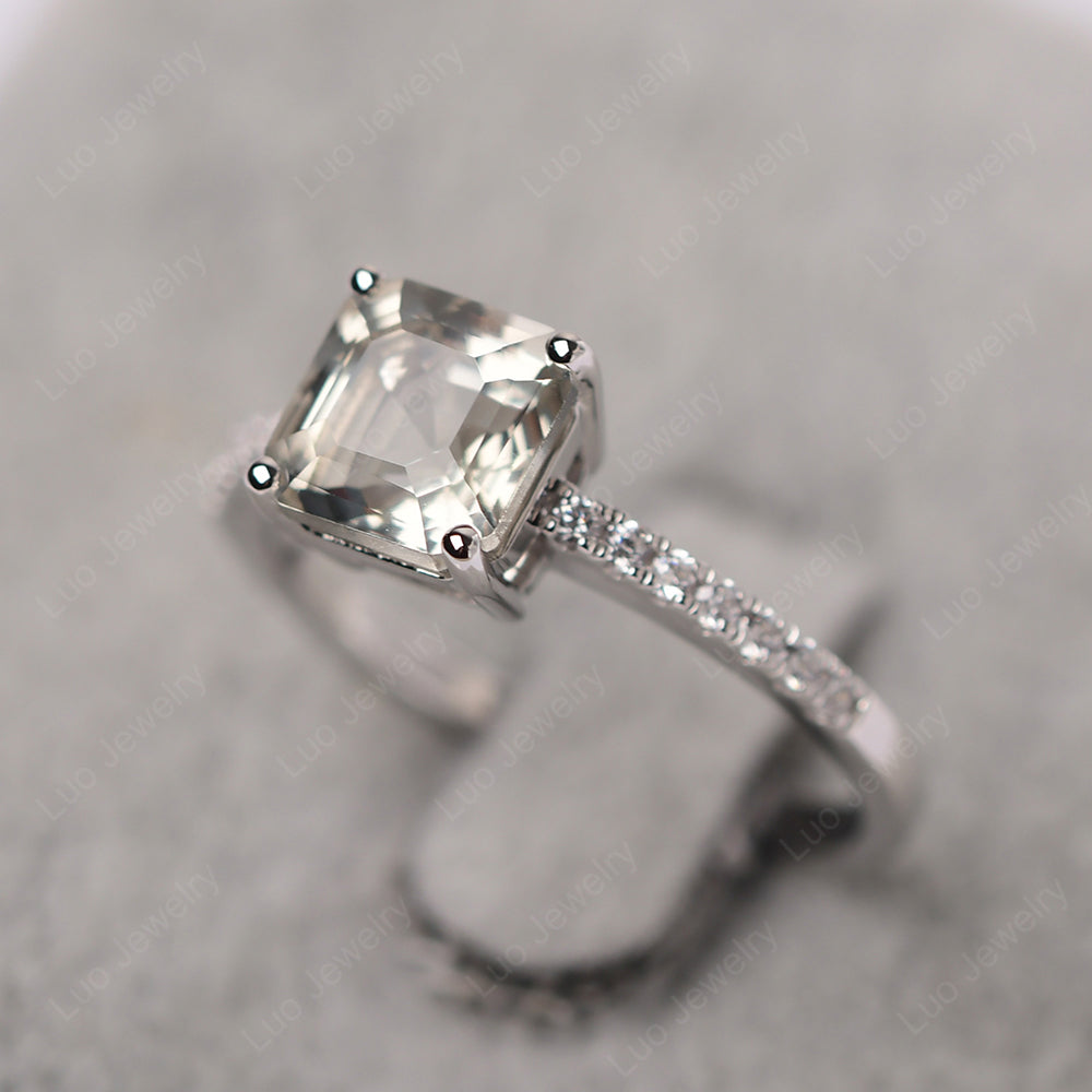 Asscher Cut Engagement Ring Green Amethyst Ring - LUO Jewelry