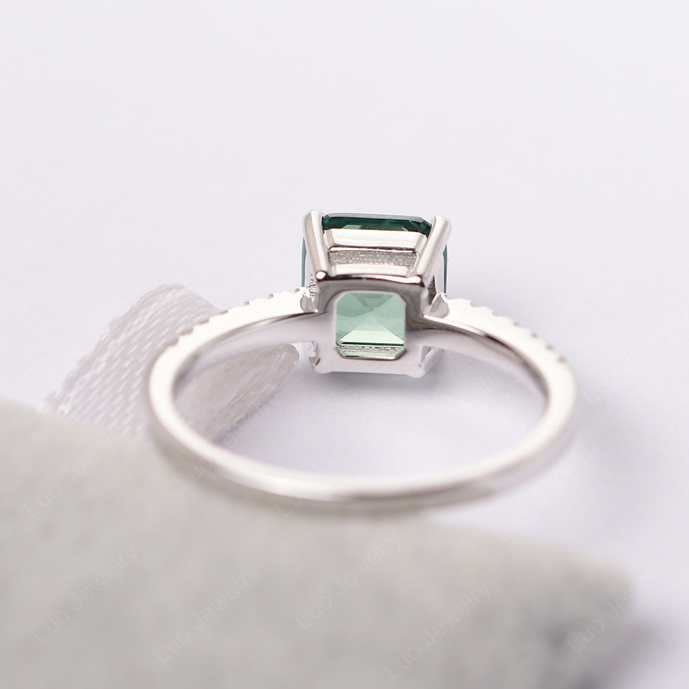 Asscher Cut Engagement Ring Green Sapphire Ring - LUO Jewelry