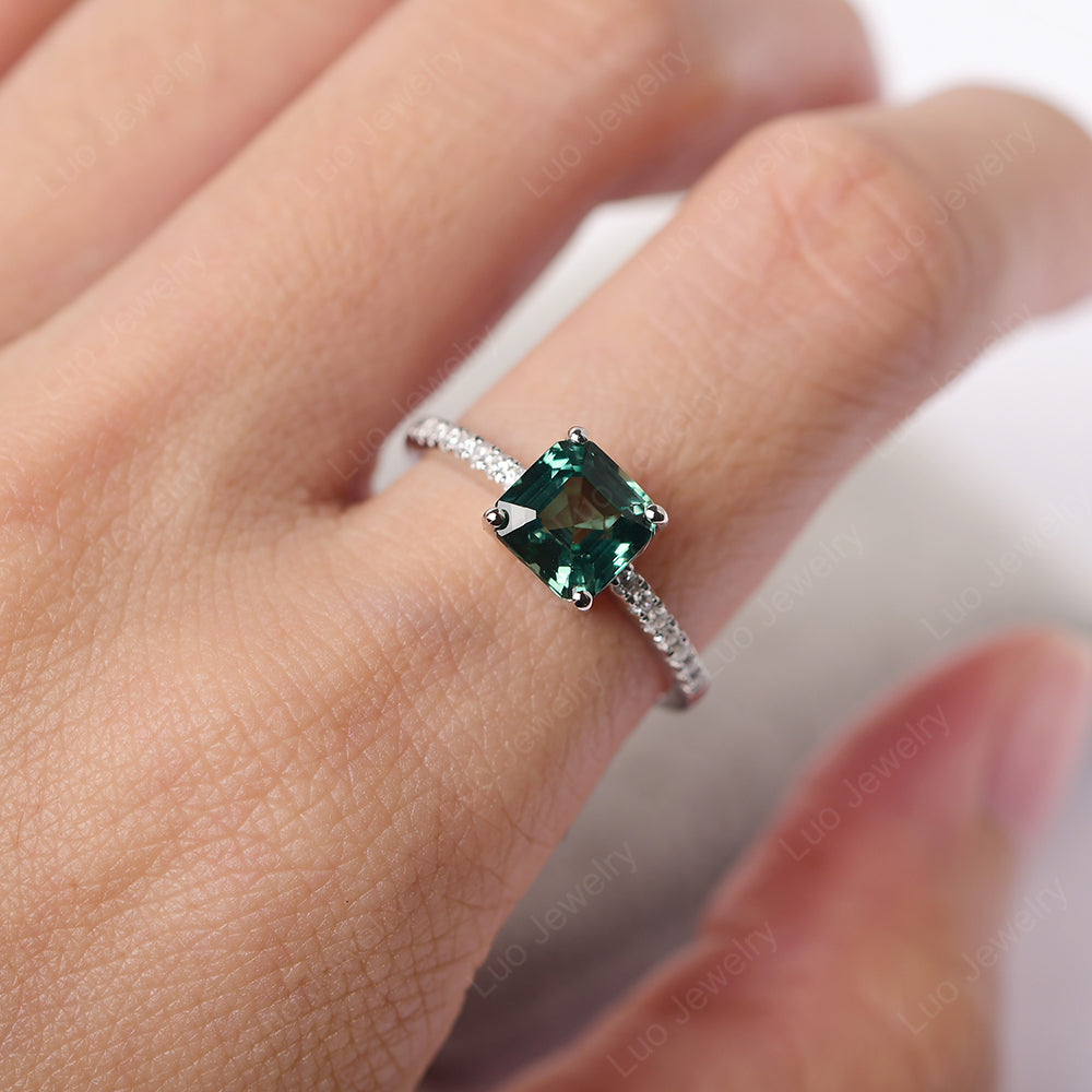 Asscher Cut Engagement Ring Green Sapphire Ring - LUO Jewelry