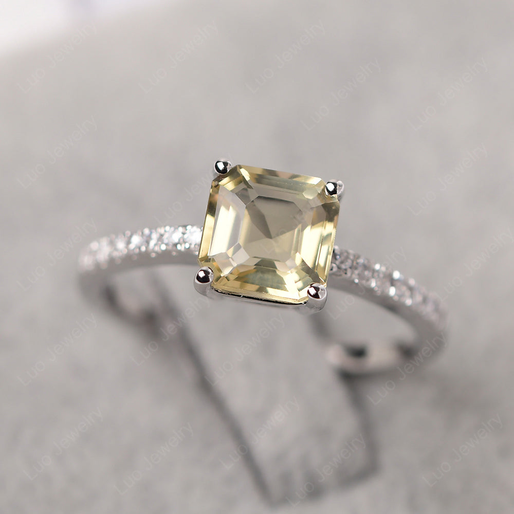 Asscher Cut Engagement Ring Lemon Quartz Ring - LUO Jewelry