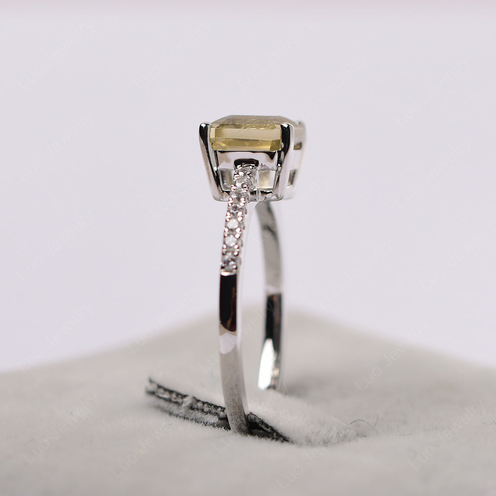 Asscher Cut Engagement Ring Lemon Quartz Ring - LUO Jewelry