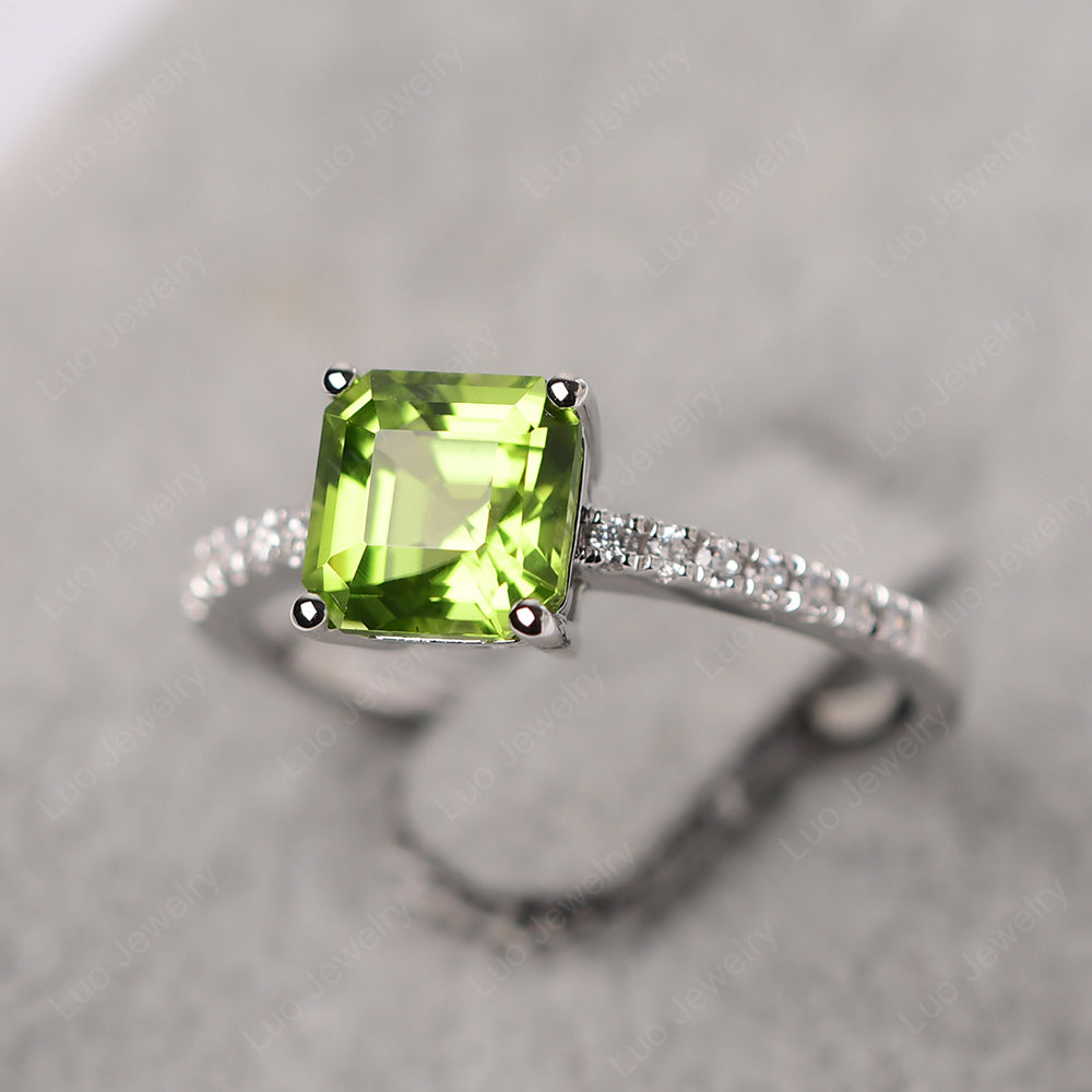 Asscher Cut Engagement Ring Peridot Ring - LUO Jewelry