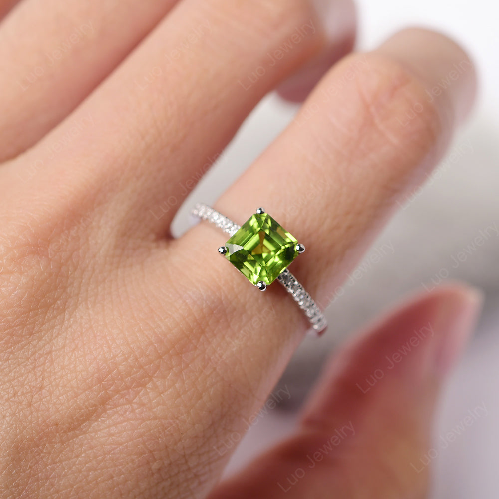 Asscher Cut Engagement Ring Peridot Ring - LUO Jewelry
