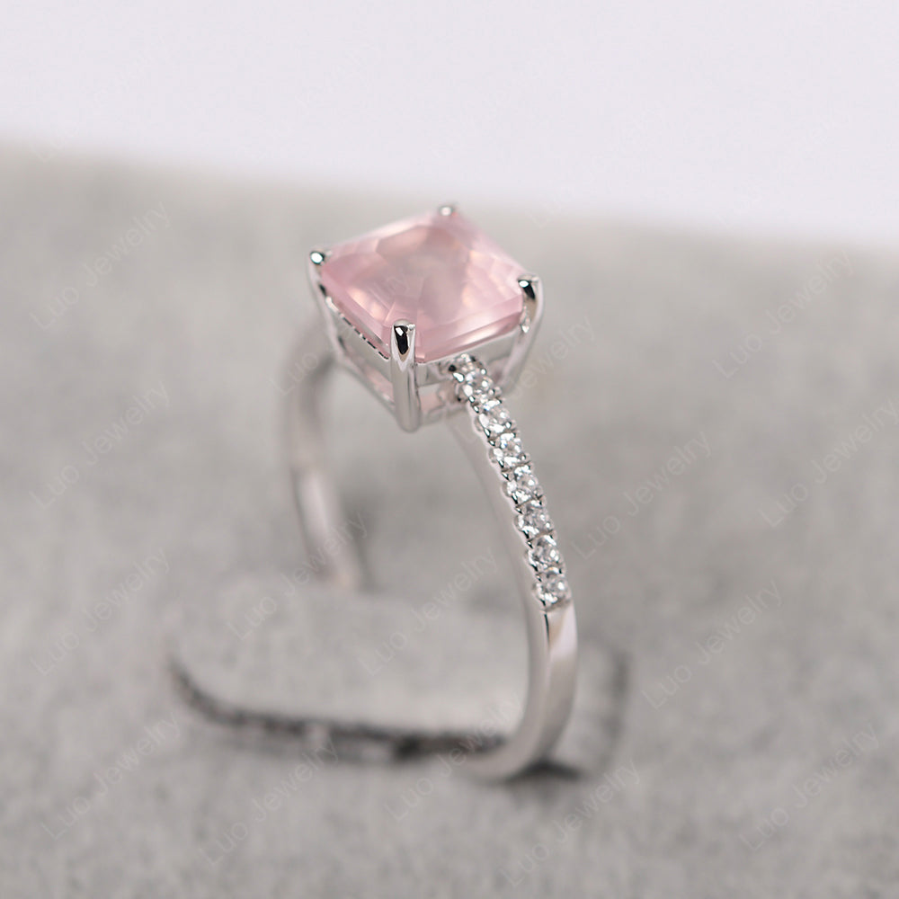 Asscher Cut Engagement Ring Rose Quartz Ring - LUO Jewelry