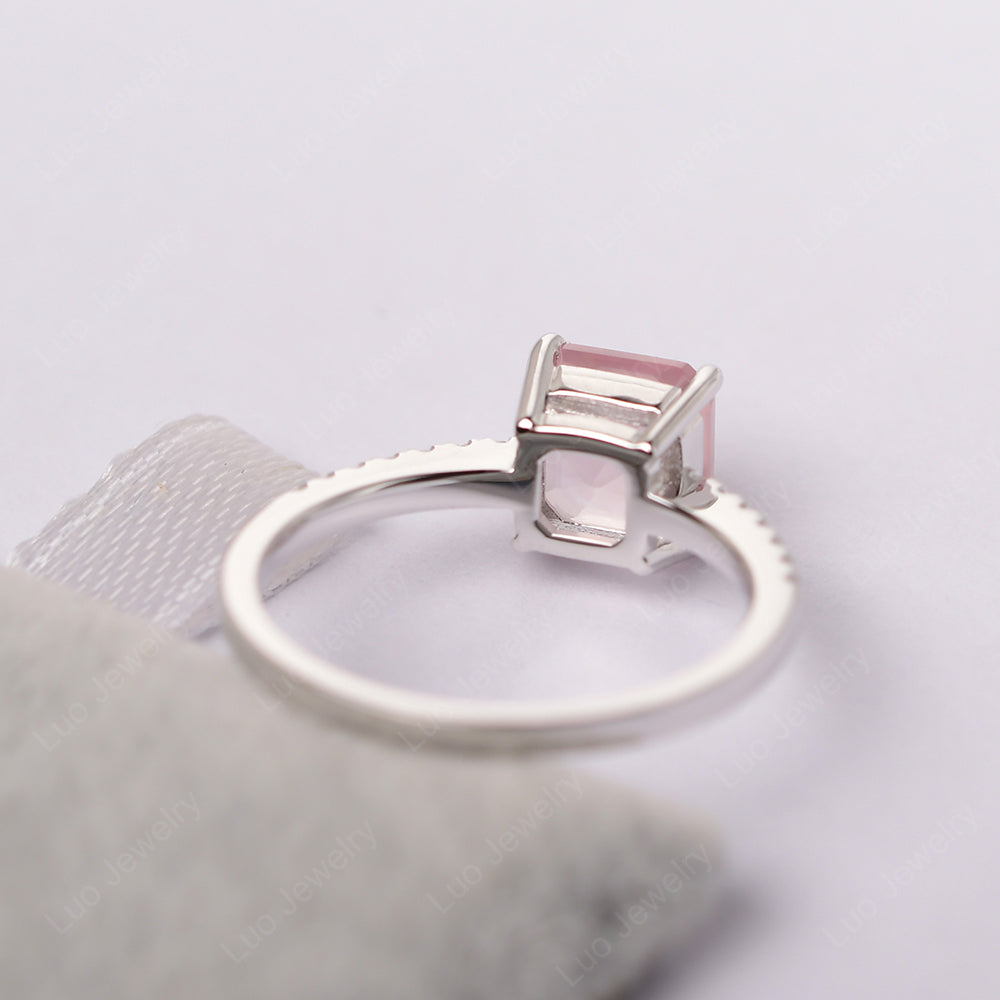 Asscher Cut Engagement Ring Rose Quartz Ring - LUO Jewelry