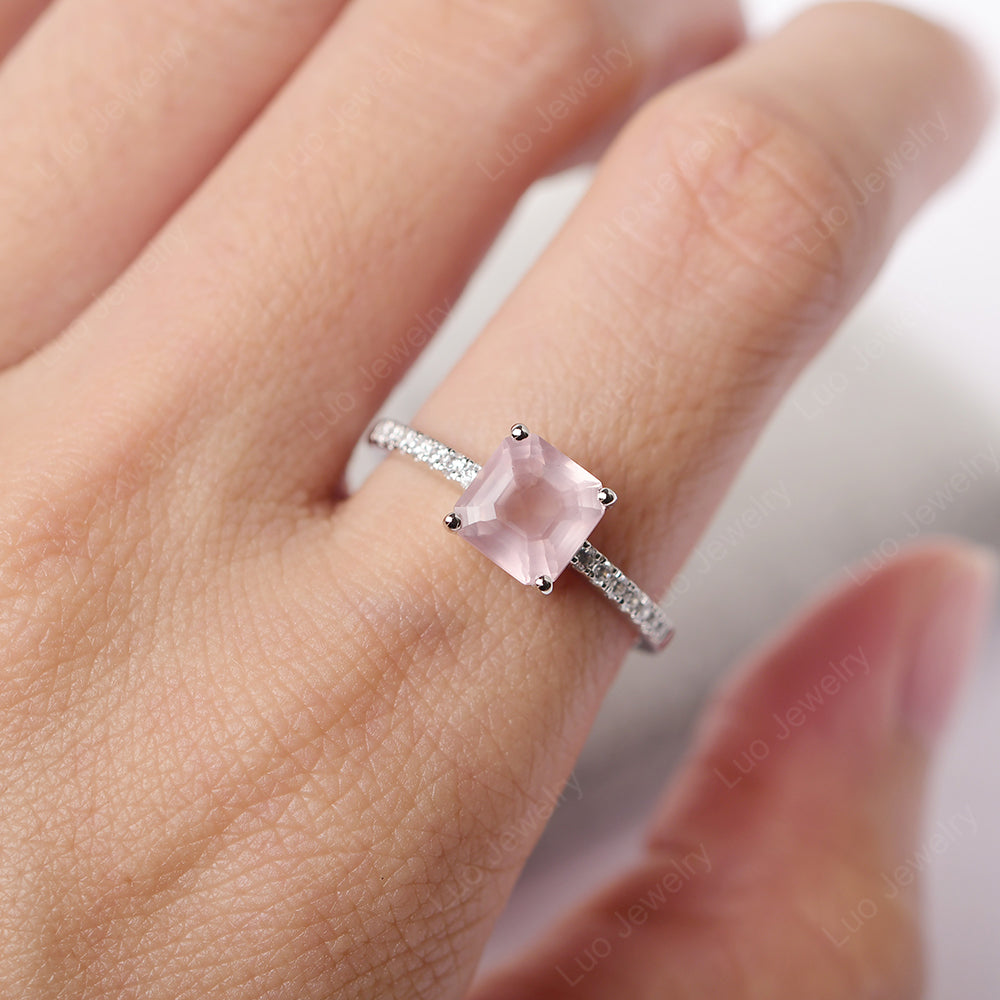 Asscher Cut Engagement Ring Rose Quartz Ring - LUO Jewelry