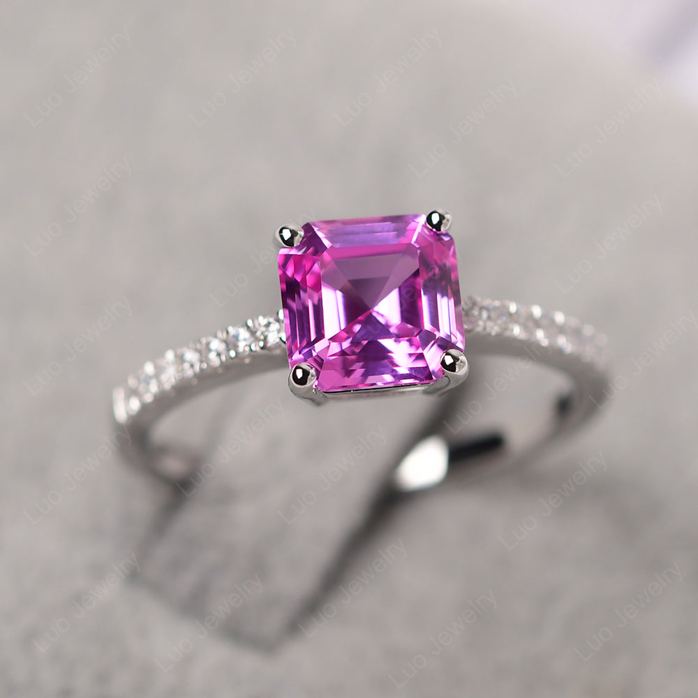 Asscher Cut Engagement Ring Pink Sapphire Ring - LUO Jewelry