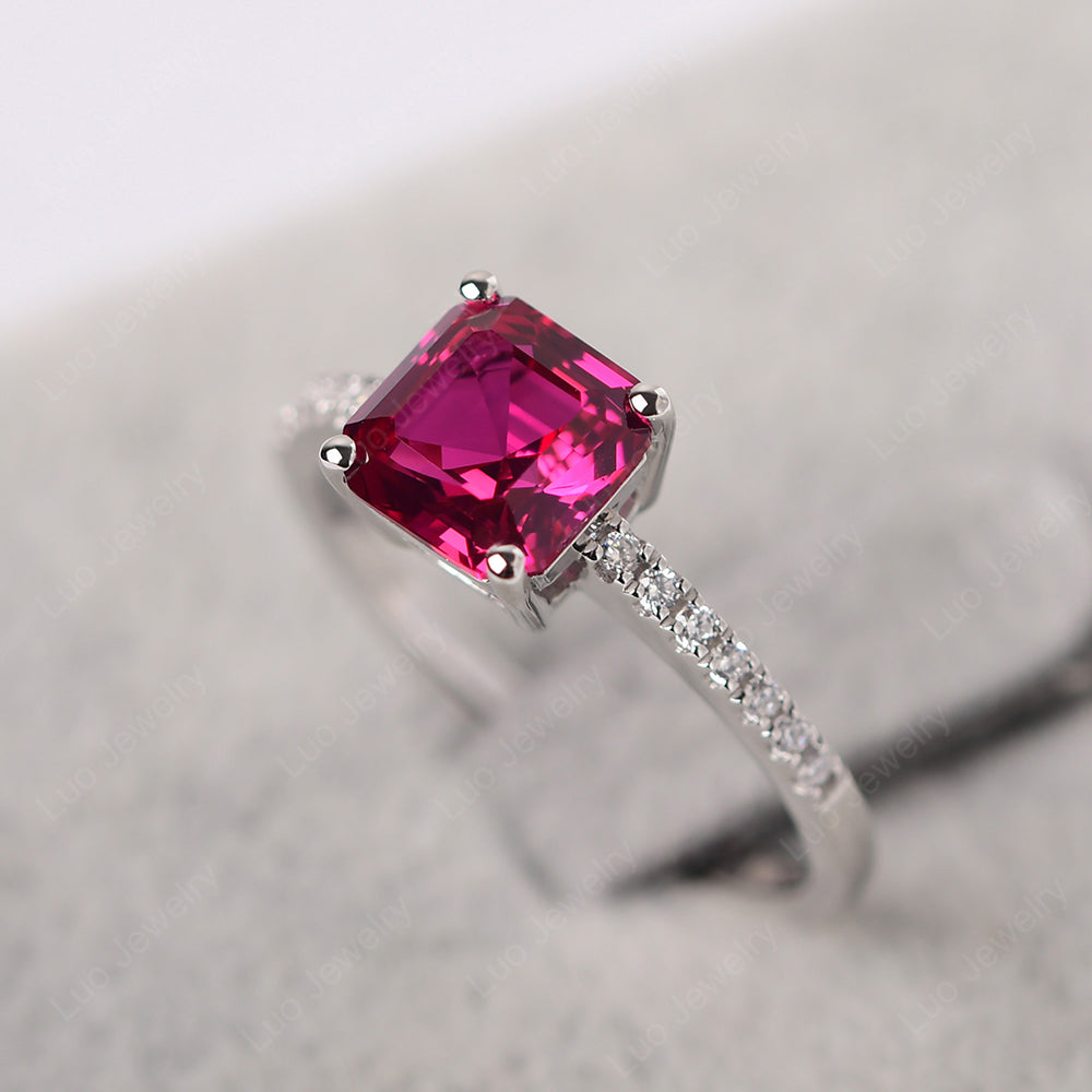 Asscher Cut Engagement Ring Ruby Ring - LUO Jewelry