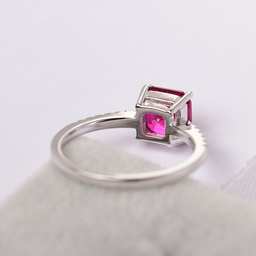 Asscher Cut Engagement Ring Ruby Ring - LUO Jewelry