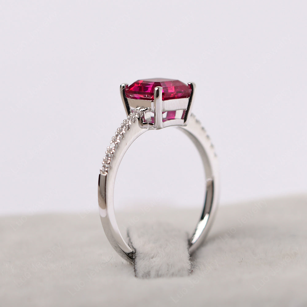 Asscher Cut Engagement Ring Ruby Ring - LUO Jewelry
