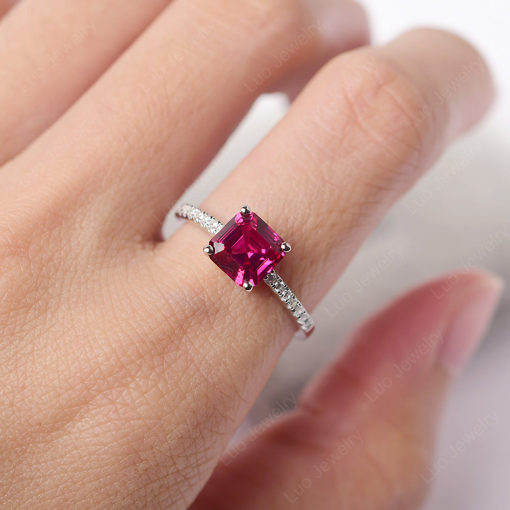 Asscher Cut Engagement Ring Ruby Ring - LUO Jewelry