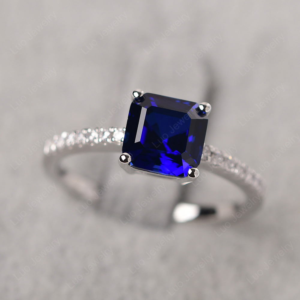 Asscher Cut Engagement Ring Lab Sapphire Ring - LUO Jewelry