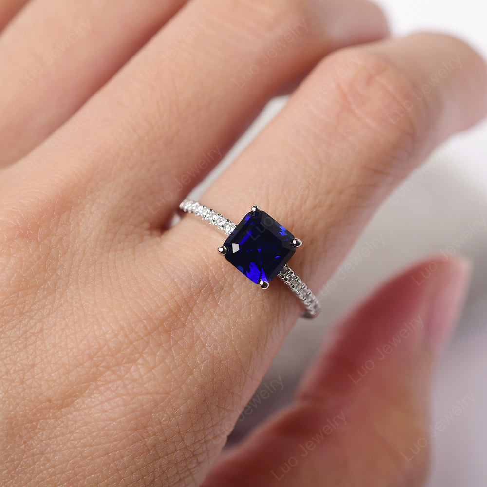 Asscher Cut Engagement Ring Lab Sapphire Ring - LUO Jewelry