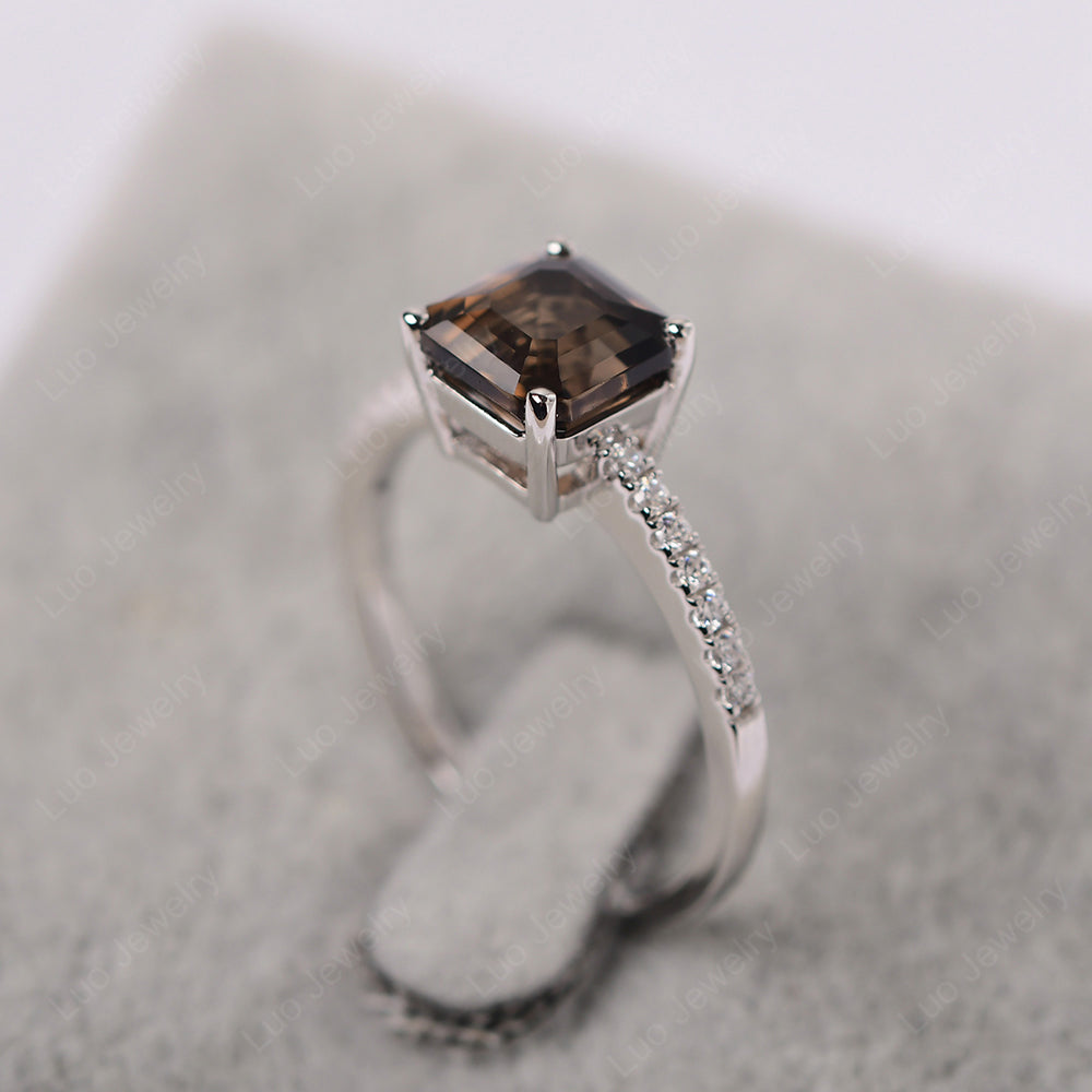 Asscher Cut Engagement Ring Smoky Quartz Ring - LUO Jewelry