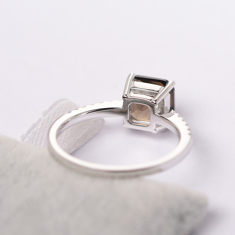 Asscher Cut Engagement Ring Smoky Quartz Ring - LUO Jewelry