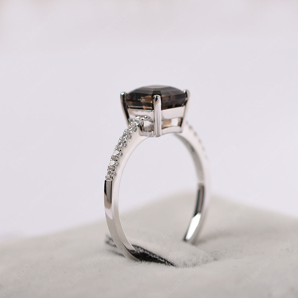 Asscher Cut Engagement Ring Smoky Quartz Ring - LUO Jewelry