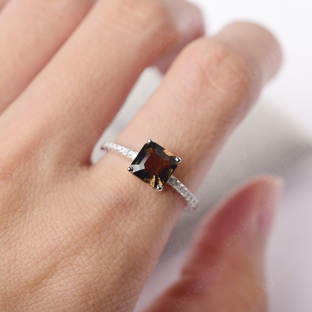 Asscher Cut Engagement Ring Smoky Quartz Ring - LUO Jewelry