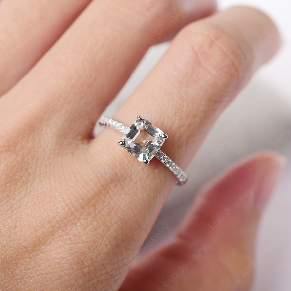Asscher Cut Engagement Ring White Topaz Ring - LUO Jewelry