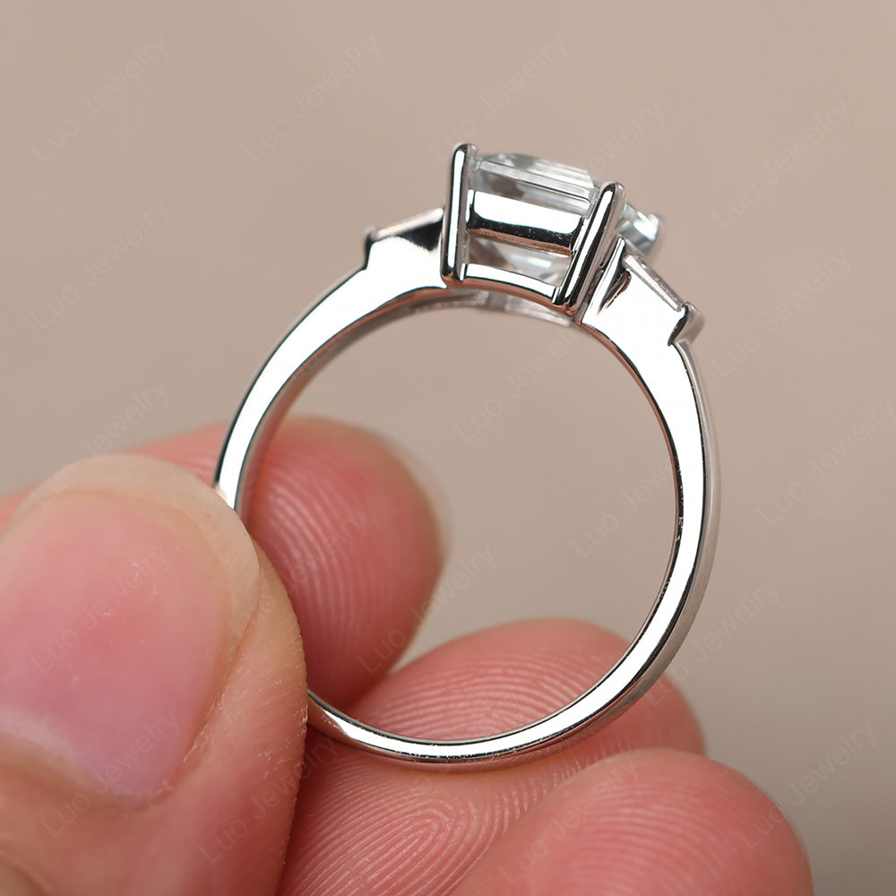 Asscher Cut Aquamarine Engagement Rings With Baguettes - LUO Jewelry