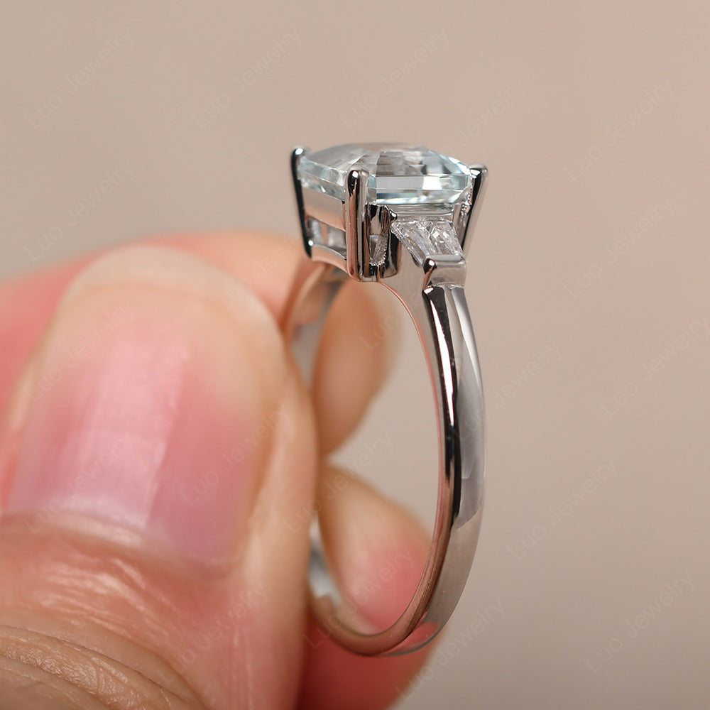 Asscher Cut Aquamarine Engagement Rings With Baguettes - LUO Jewelry