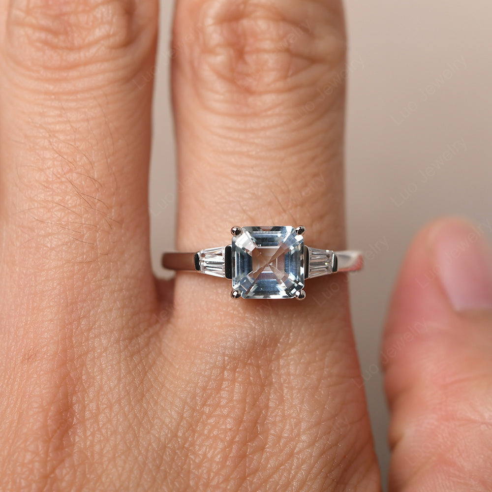 Asscher Cut Aquamarine Engagement Rings With Baguettes - LUO Jewelry