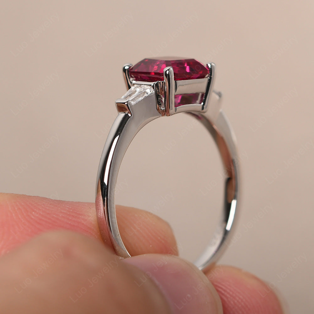 Asscher Cut Ruby Engagement Rings With Baguettes - LUO Jewelry