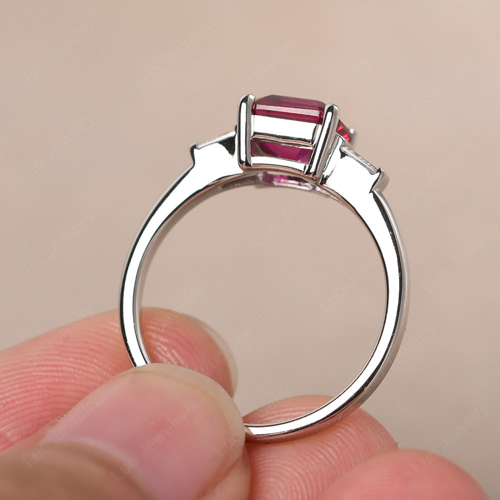 Asscher Cut Ruby Engagement Rings With Baguettes - LUO Jewelry