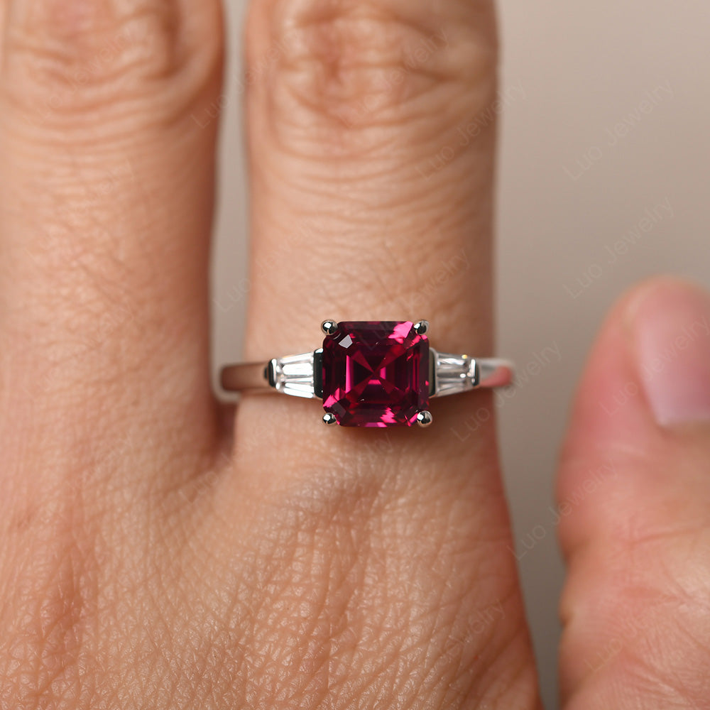 Asscher Cut Ruby Engagement Rings With Baguettes - LUO Jewelry