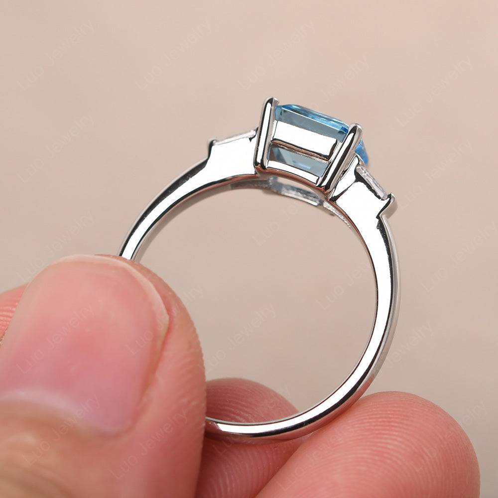 Asscher Cut Swiss Blue Topaz Engagement Rings With Baguettes - LUO Jewelry