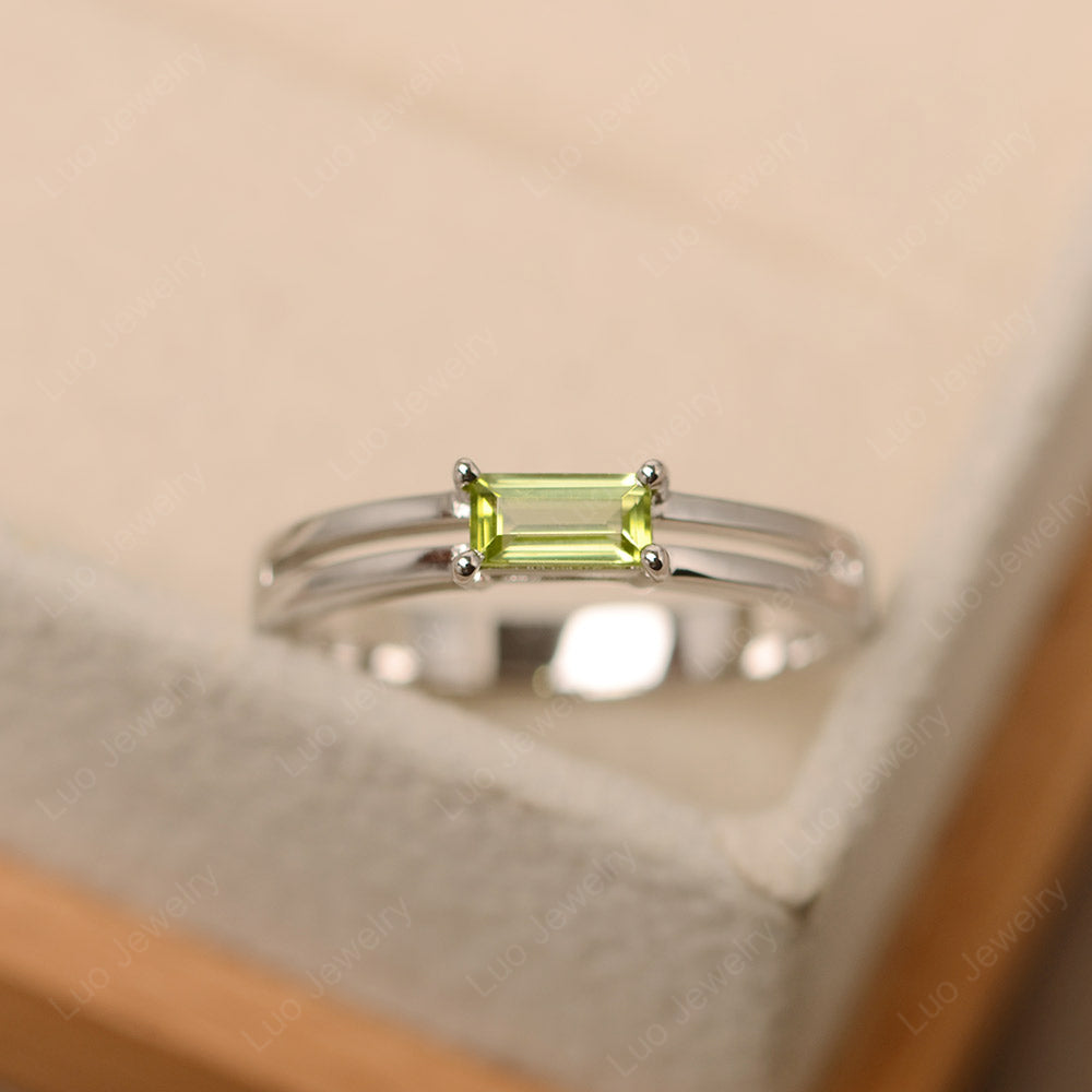 Horizontal Baguette Peridot Solitaire Ring - LUO Jewelry