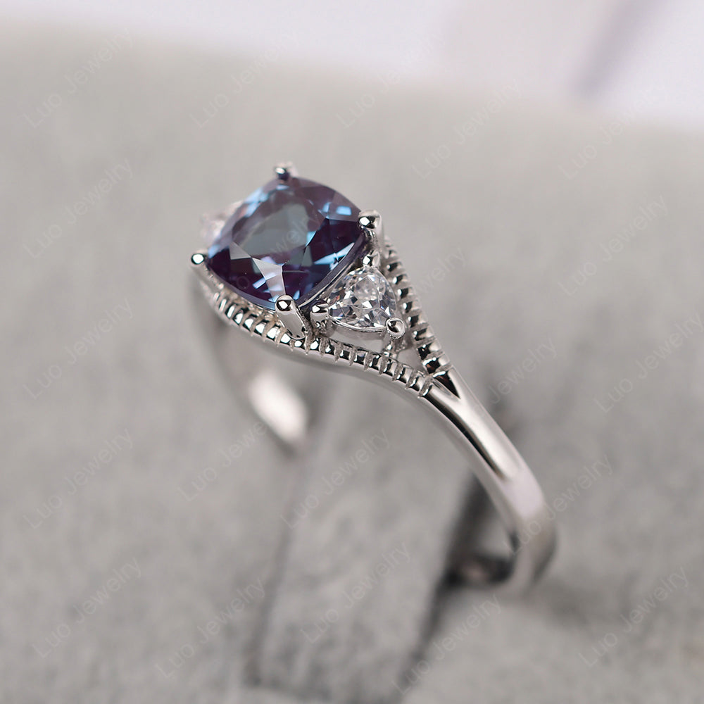 Vintage Alexandrite Ring With Trillion Side Stone - LUO Jewelry