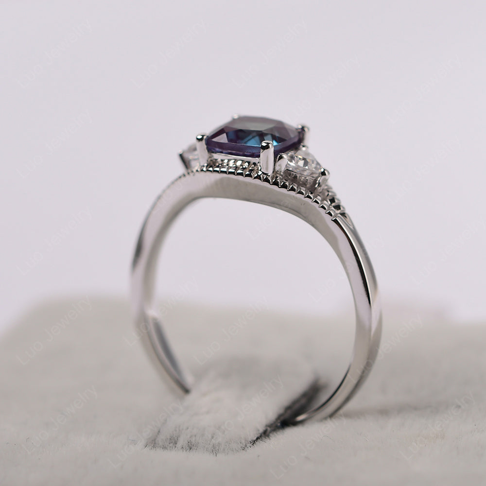 Vintage Alexandrite Ring With Trillion Side Stone - LUO Jewelry